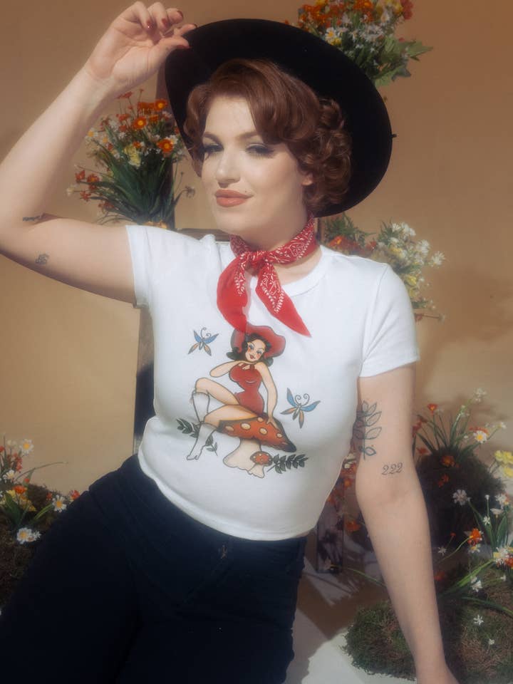 Mush Mama Cropped Baby tee in White for wholesale by Mischief Made