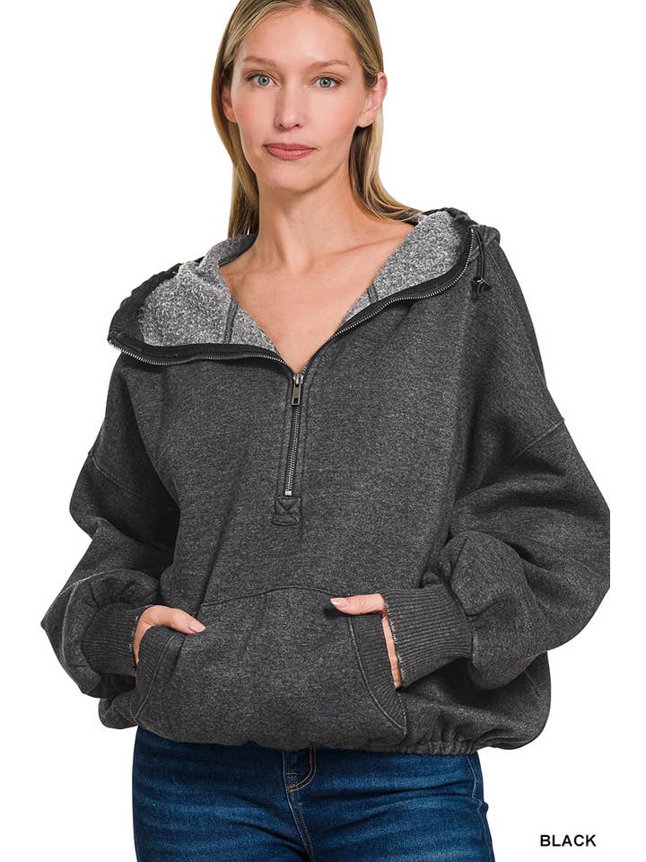 42POPS - Wholesale Hoodie – Women's - 1028 Washed Drawstring Hem Half Zip Kangaroo Hoodie SI-261357