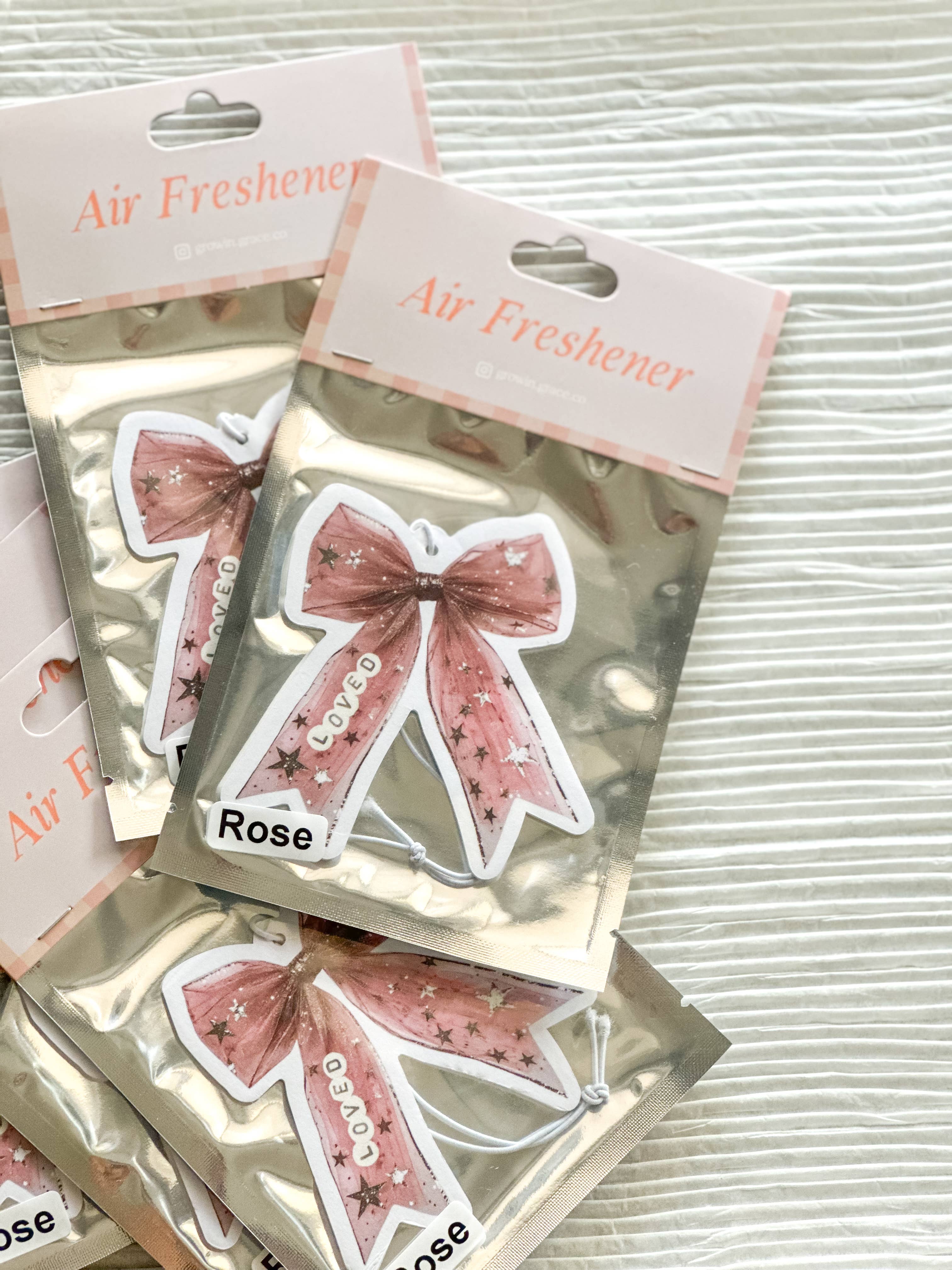 Grow in Grace - Wholesale Air Freshener - Pink Bow Car Air Freshener,"Loved "Christian Gift 2