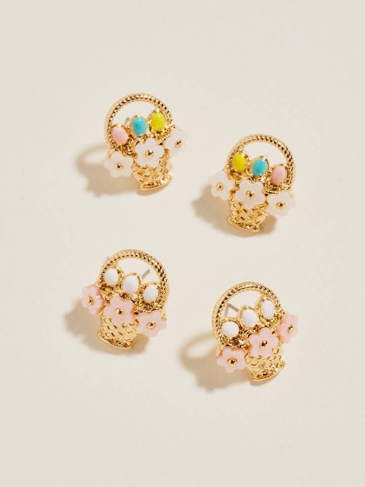 Easter Egg Basket Flowers Post Earrings Jewelry for wholesale by Designature New York