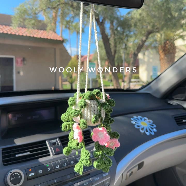 Anh2 LTD - Venta al por mayor Colgante decorativo para coche - Mujer - Espejo de coche para colgar a ganchillo con plantas suculentas, enredaderas