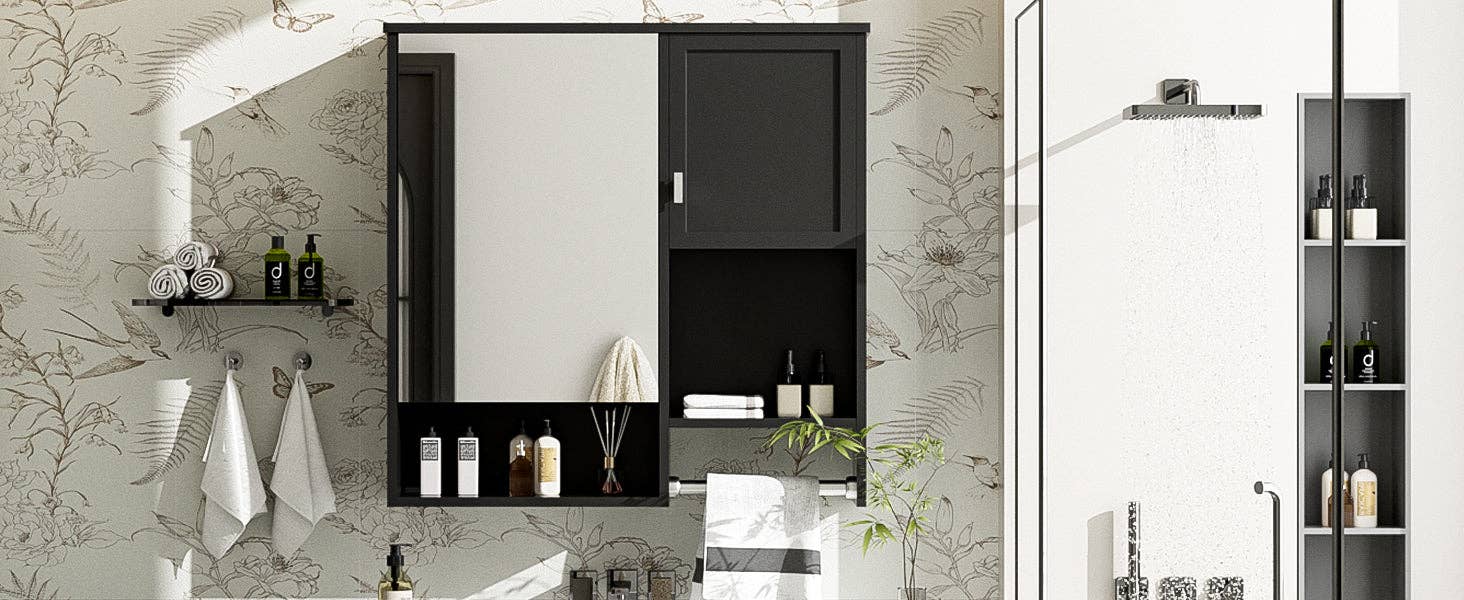 39F Inc. - Vente Armoire - Armoire de salle de bain murale noire avec miroir, 29x28 pouces22