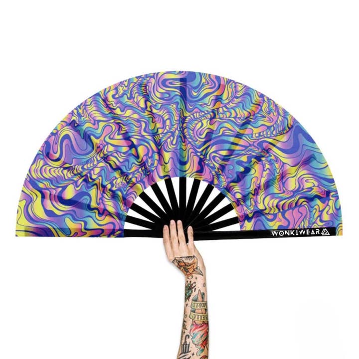 XL Festival Fan - UV Reactive, Psychedelic Maze for wholesale by Wonkiwear Ltd