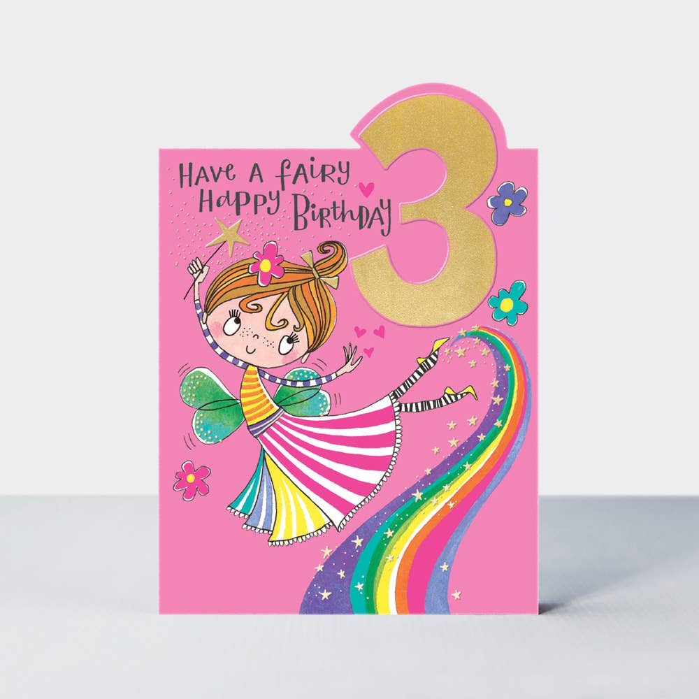 Rachel Ellen Designs – wholesale Birthday card – Tiptoes - Age 3 Birthday Card Girl - Fairy