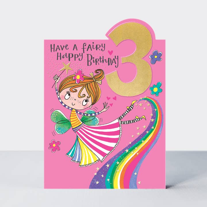 Rachel Ellen Designs - Wholesale Birthday Card - Tiptoes - Age 3 Birthday Card Girl - Fairy0