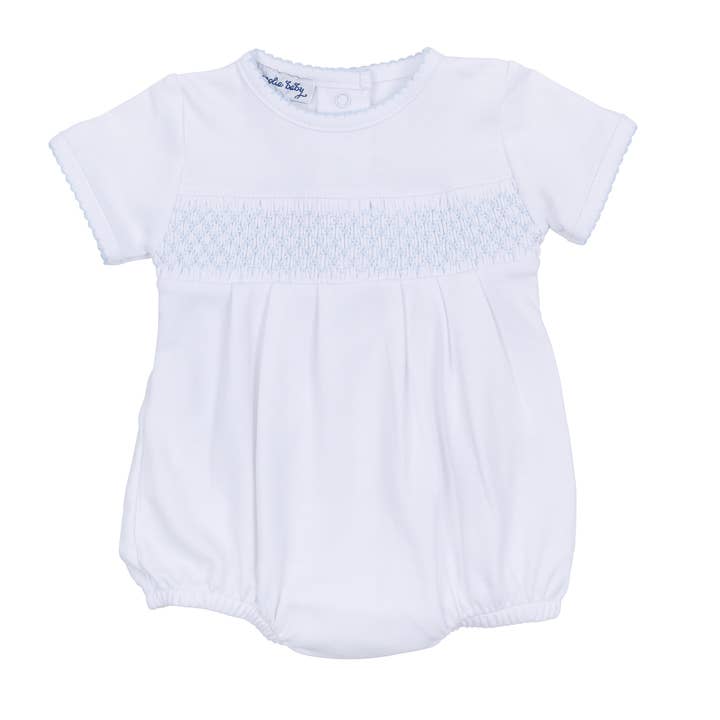 Magnolia Baby - Wholesale Bodysuit (Non-Footed) - Baby - Essentials Solid Smocked Bubble - White Blue