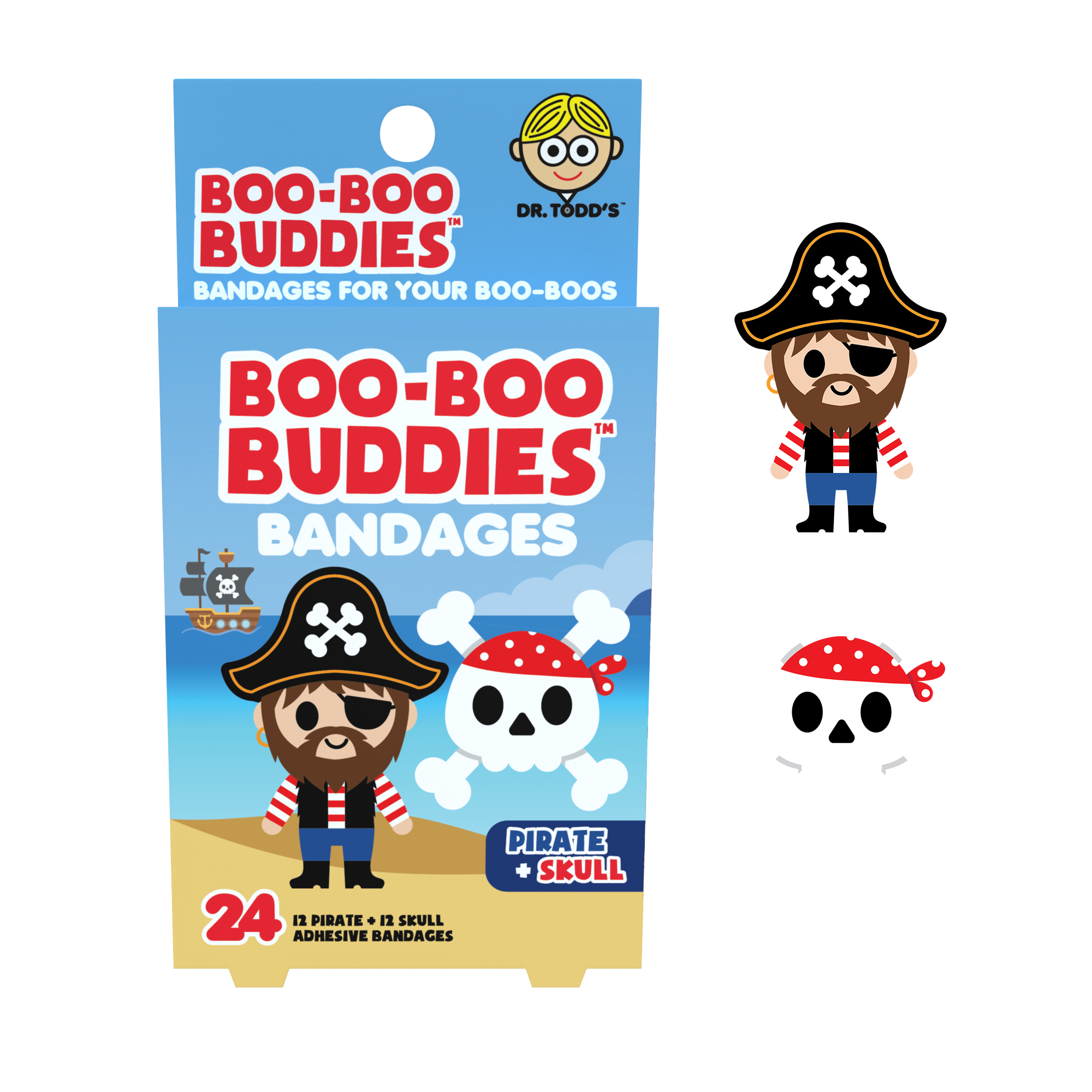 Boo Boo Buddies - Wholesale Bandaids/Bandages - Kids Bandages – Pirate + Skull (24 Count, Latex-Free)1