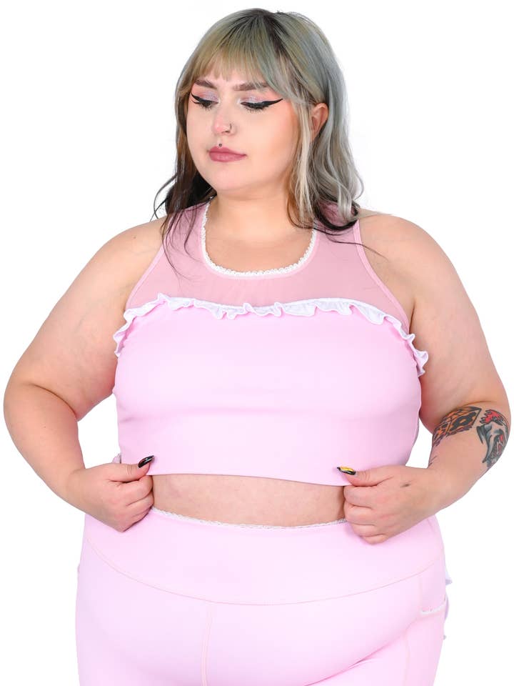 Brassière de sport dos nageur à volants rose pour la vente par My Violet