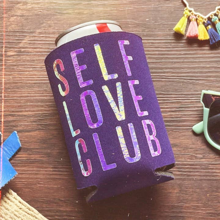 Holografische Self Love Club Koozie | Soda Cozie voor wholesale door The Creative Ink