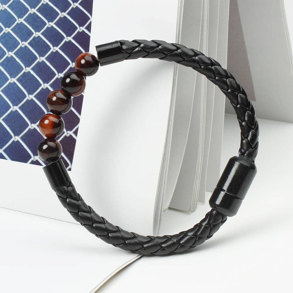 Perimade & Co. LLC - Wholesale Beaded Bracelet - Natural Crystal Stone Bead Leather Bracelet in PU Leather1