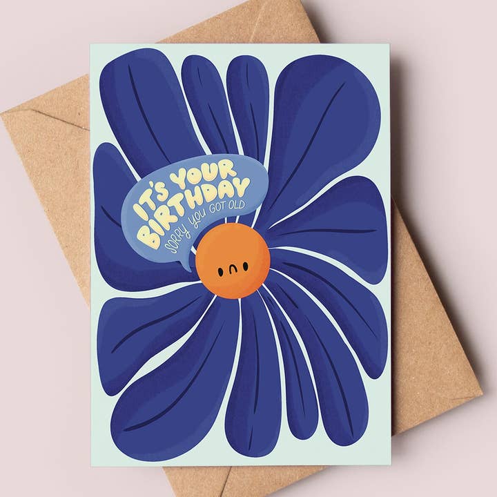 Birthday Floral Sad Flower Funny Card for wholesale by Jess Bright Design