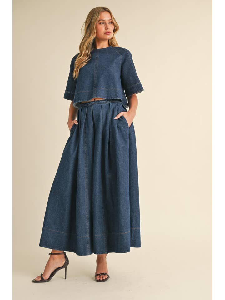 IT4079-A DENIM SHORT SLEEVE TOP WITH OPEN TIED BACK DETAIL for wholesale on Faire