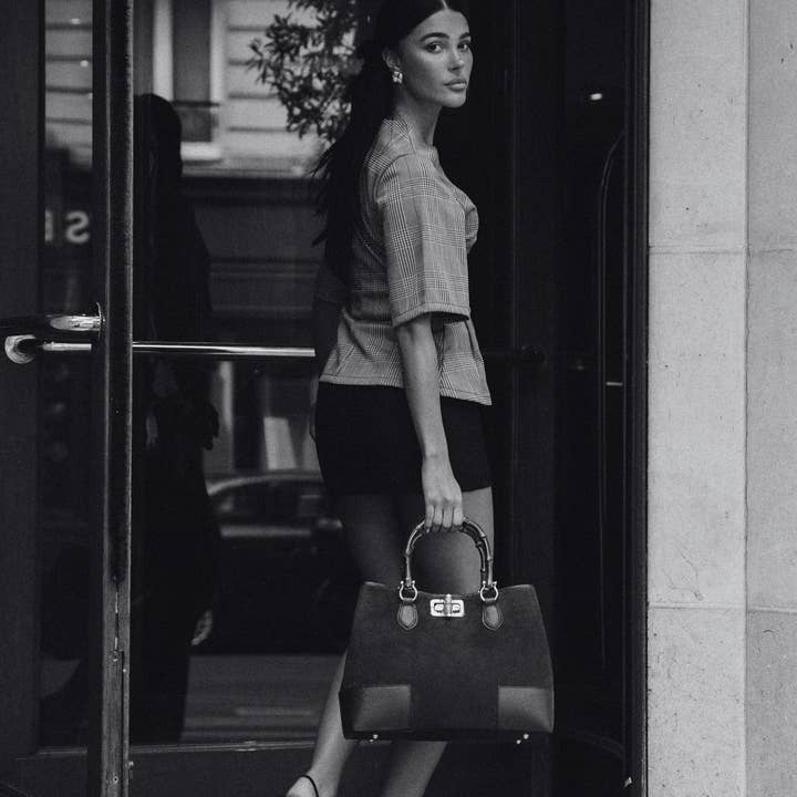 Voemièn - Wholesale Top Handle Bag - Women's - Bamboo Babe Bag in Burgundy Suede and Leather7