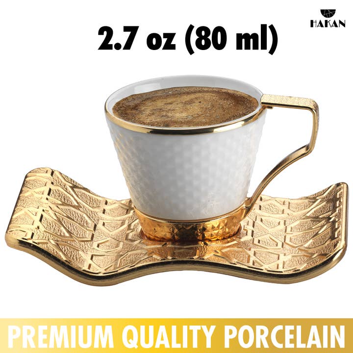 Hakan – wholesale Coffee/tea cup – Fancy Turkish Coffee Cups Set of 6 Gold, 18 Pieces, 2.7 Oz2