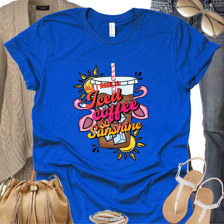 Perfectly Diverse Trendz, LLC - Wholesale T-Shirt (Graphic) - Women's - All I Need is Iced Coffee and Sunshine Tee2