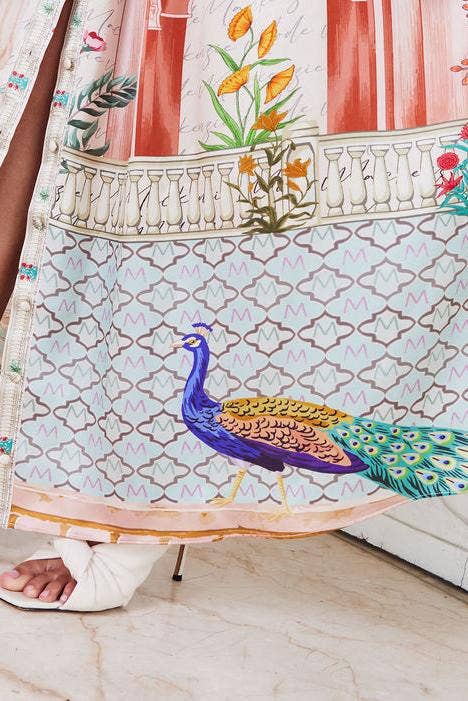 MACKENZIEMODE – Vestido - Mulher por atacado – Vestido longo Empress Silk com estampa Pavão14