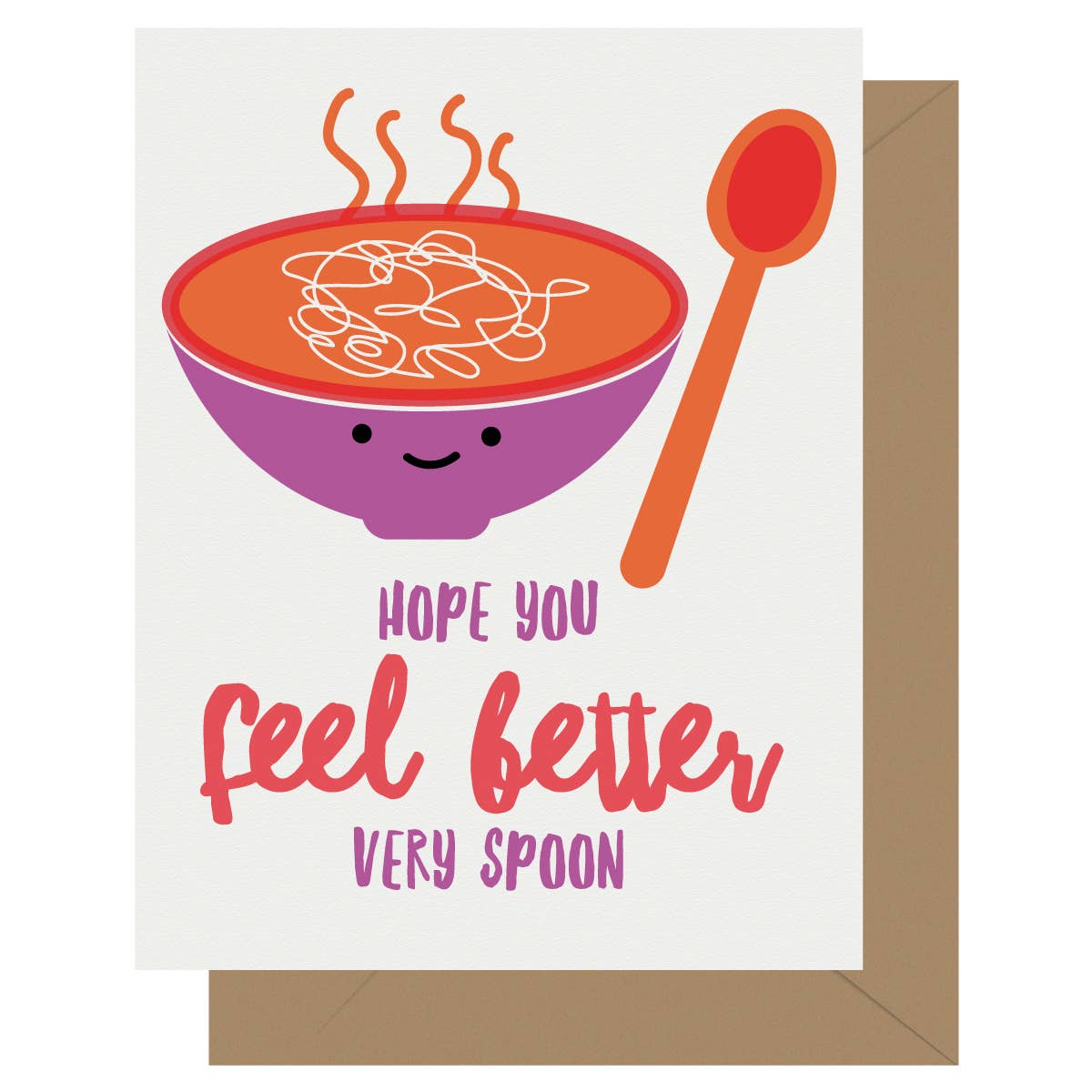 Letterpress Jess - Wholesale Get Well Card - Cutie Kawaii Feel Better Spoon Letterpress Get Well Card0