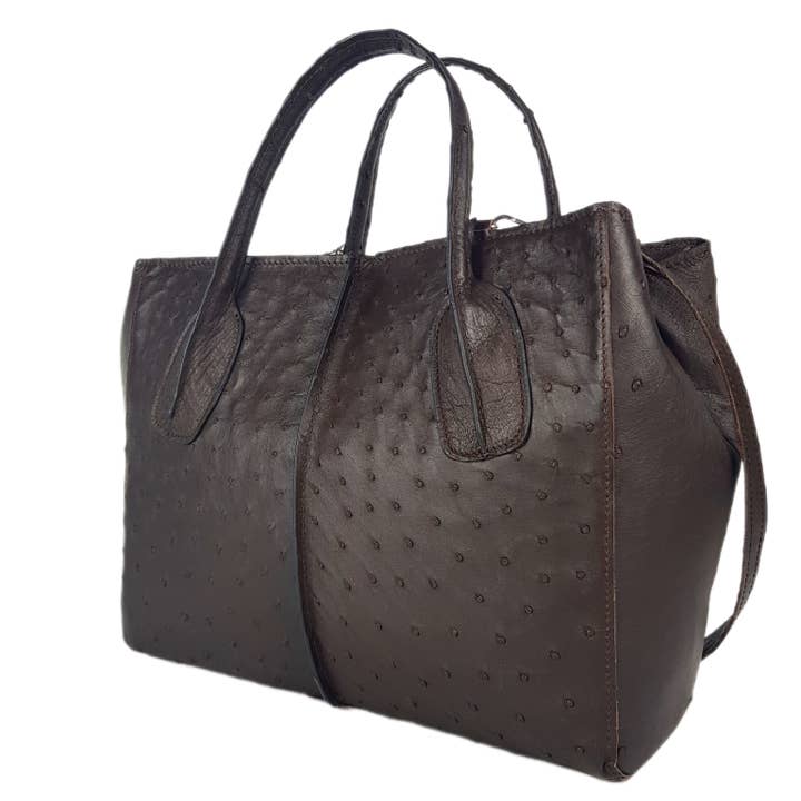 Mörkbrun handväska av äkta strutsläder för wholesale av ANKO