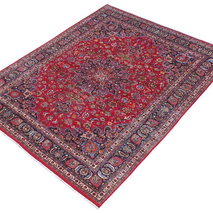 Vintage Antique Kashan Fraser Red Blue Hand Knotted Wool Rug- 9'7'' x 12'11'' for wholesale by Arshs Fine Rugs