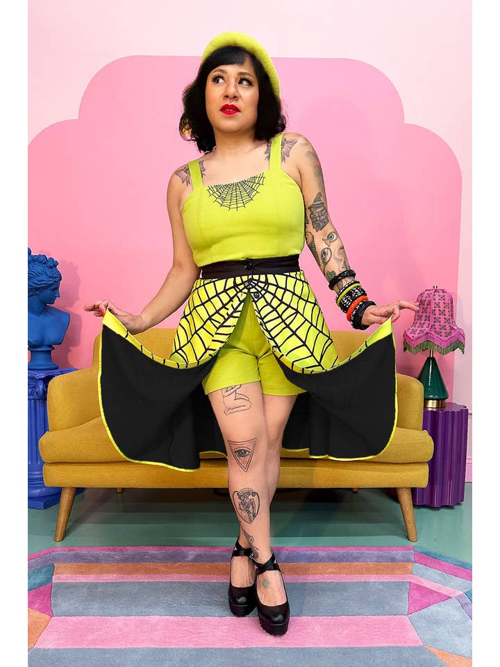 The Oblong Box Shopâ„¢ - Wholesale Skirt - Women's - Glamour Ghoul Spiderweb Skirt in Chartreuse Green