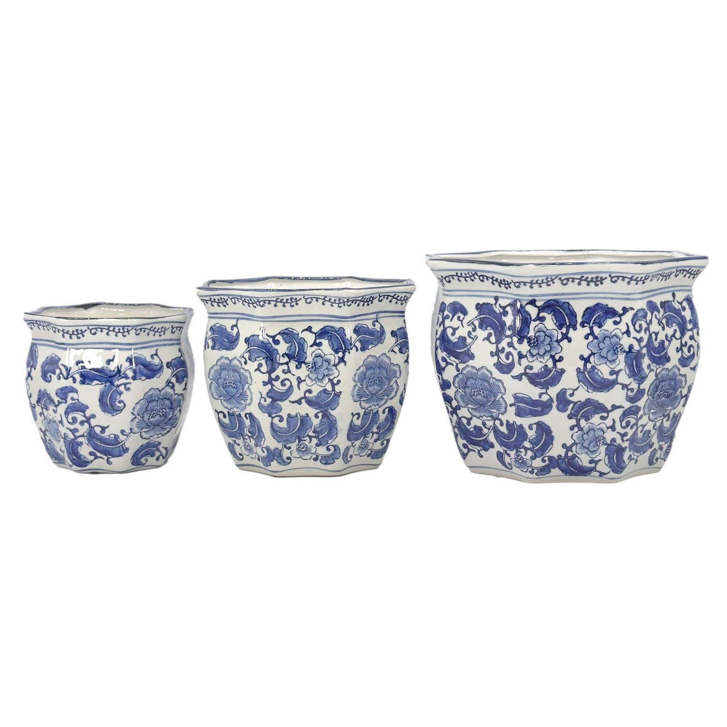 Galt International Company - Vendita all'ingrosso Vasi per piante - Set di 3 vasi per fioriere in ceramica Chinoiserie, 7,5"/10"/13"33