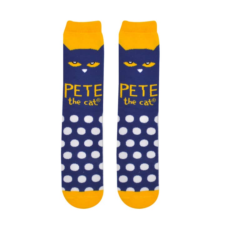 Pete the Cat Polka Dot Crew Socks for wholesale by Everything Legwear