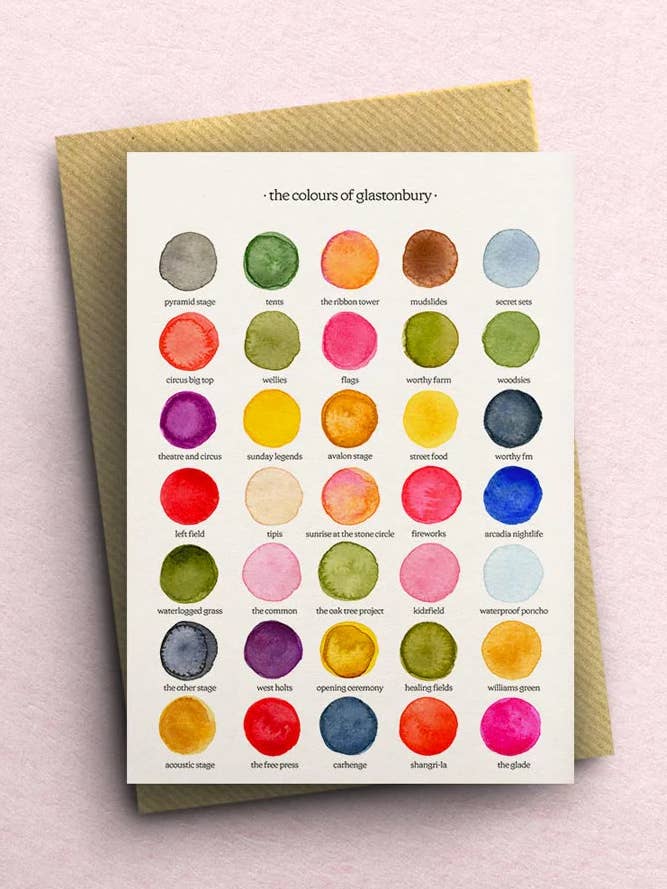 Carte de vœux Les couleurs de Glastonbury pour la vente par By Tilly