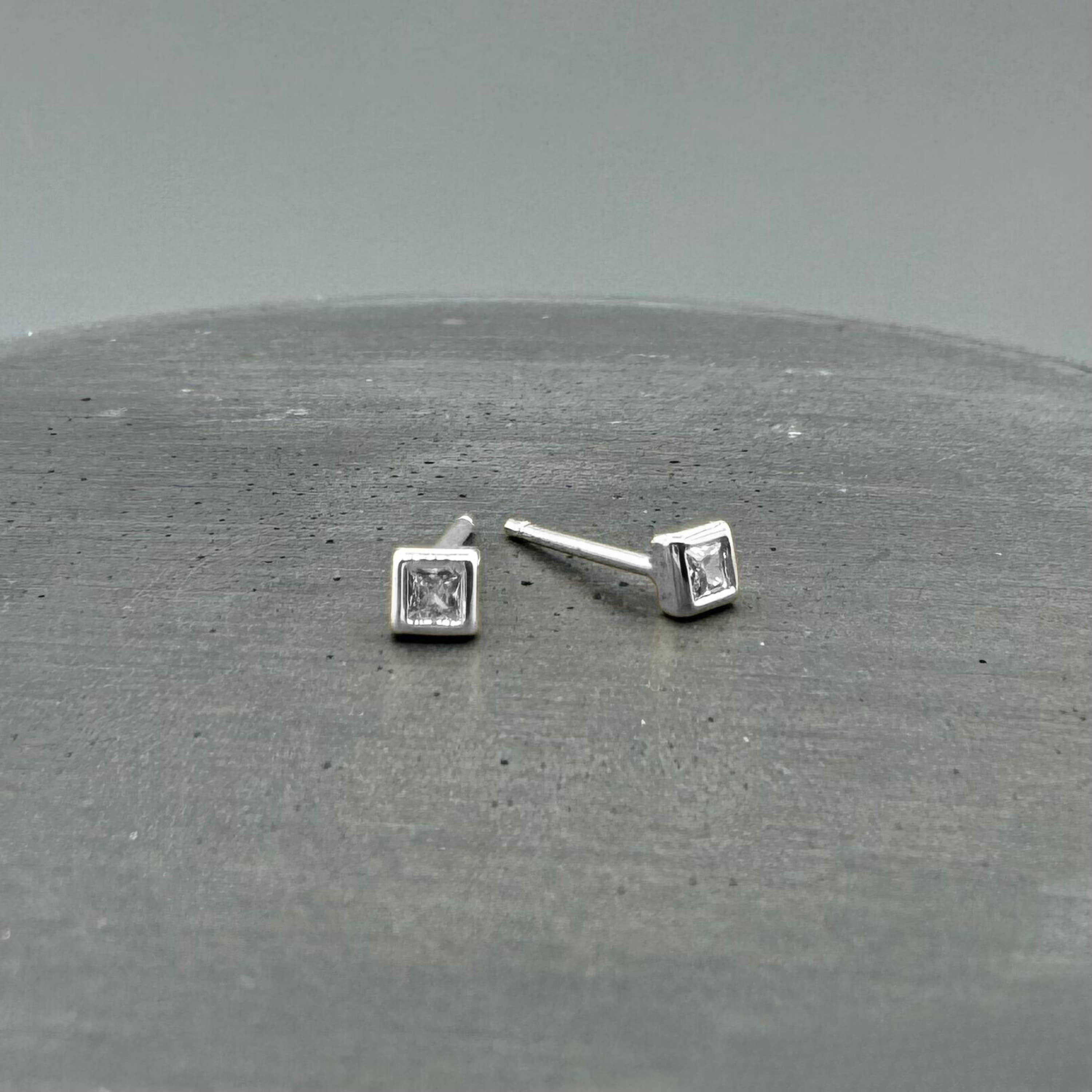 Something Silver - Wholesale Stud/Post Earrings - Mini CZ Square Bezel Studs0