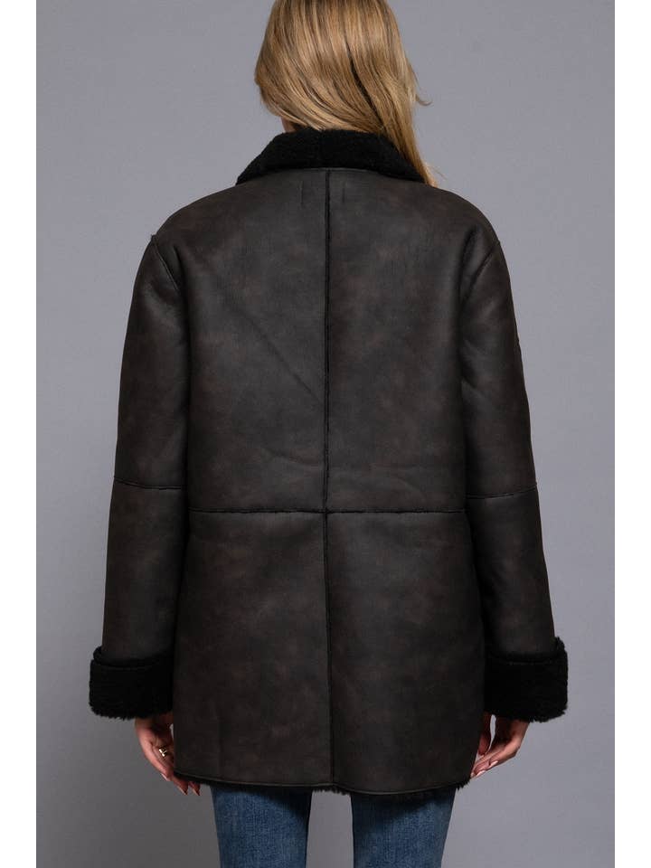 Active Basic | Active USA - Wholesale Leather Jacket - Women's - Lapel Collar Button Down Double Sided Faux Leather Coat7