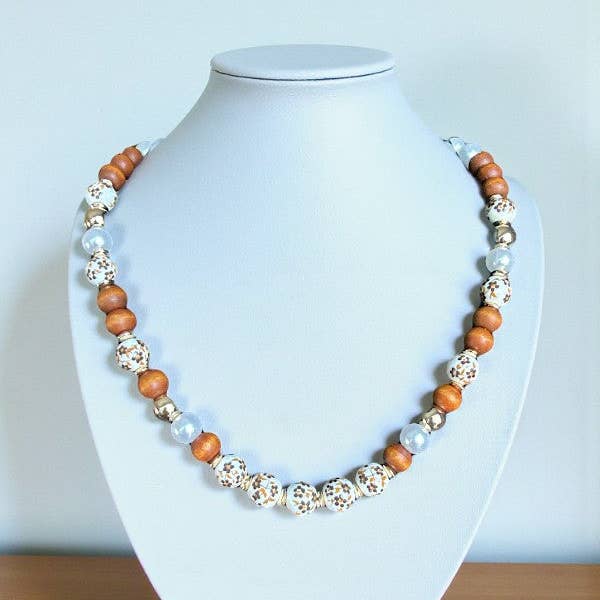 As Shown CERAMIC WOOD PEARL BEAD NECKLACE for wholesale on Faire1