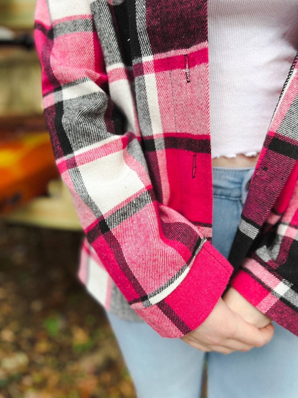 OBX Prep - Vente Veste-chemise – femme - Veste en flanelle à carreaux de marque OBX en noir et rose9