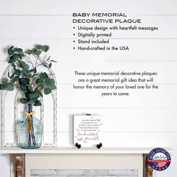 LifeSong Milestones - Wholesale Plaque - Too Beautiful for Earth Baby Memorial Gift Plaque