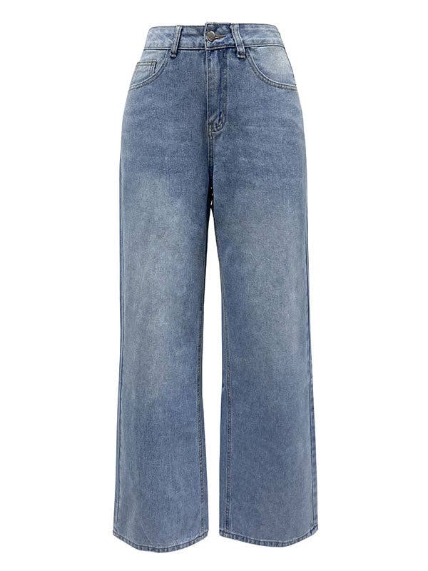 BLUE Loose Wide Leg Split-Joint Jean Pants Bottoms for wholesale on Faire
