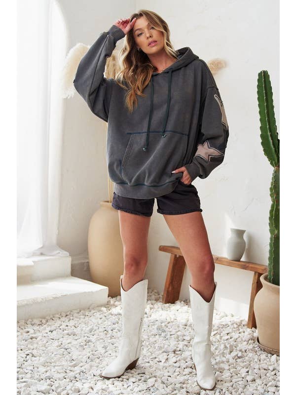 JADE BY JANE - Wholesale Hoodie - Women's - MINERAL WASHED LONG SLEEVE STAR PATCHED HOODIE14