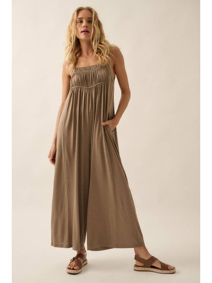 Promesa USA - Wholesale Jumpsuit - Women's - Solid Modal Knit Wide-Leg Cropped Jumpsuit