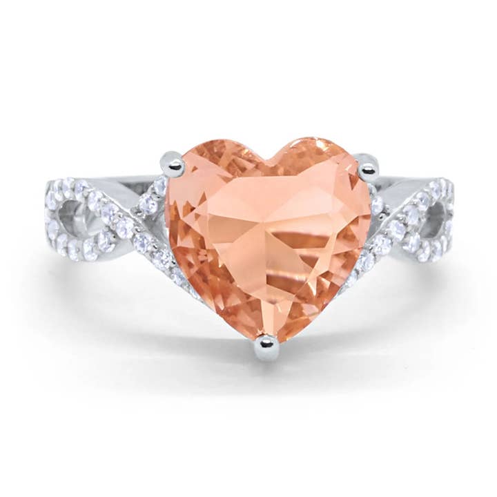 Art Deco Heart Promise Twisted Shank Simulated Morganite CZ Wedding Ring for wholesale by Blue Apple Imports