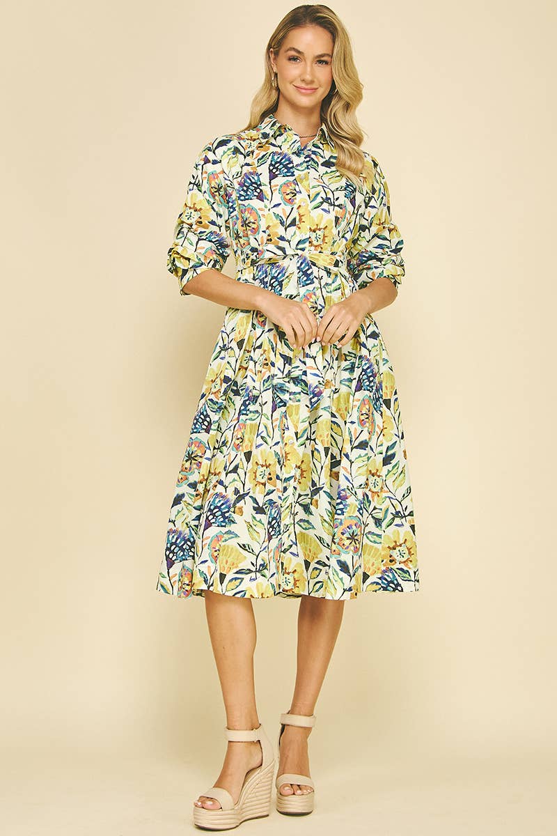 CREME MULTI VESTIDO MIDI COM BOTÕES FLORAIS - 6269DA para venda a revendedores na Faire2