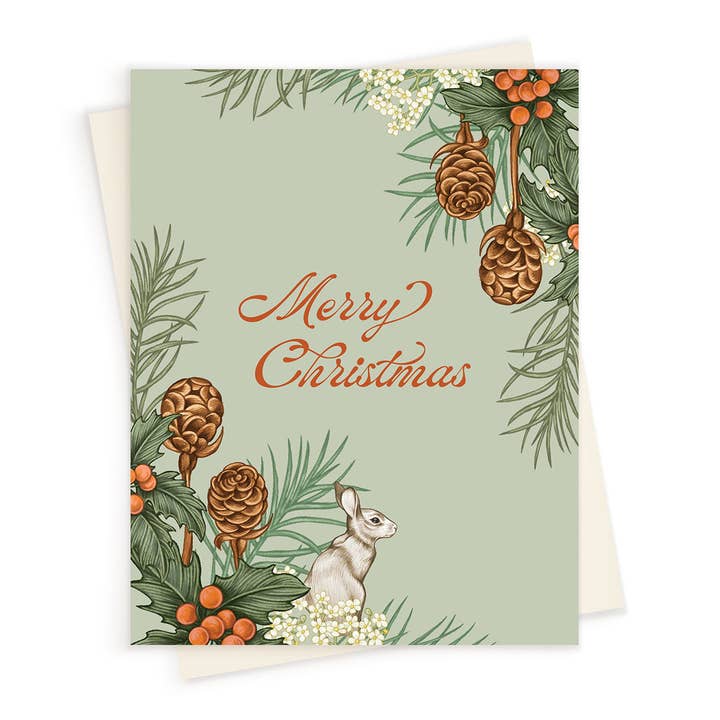 LINNA - Wholesale Christmas Card - Holiday | Holly & Hare Merry Christmas| Greeting Card