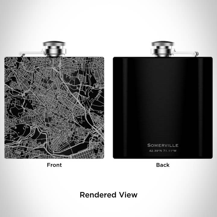JACE.design - Wholesale Flask - Somerville MA Map Hip Flask in Matte Black1