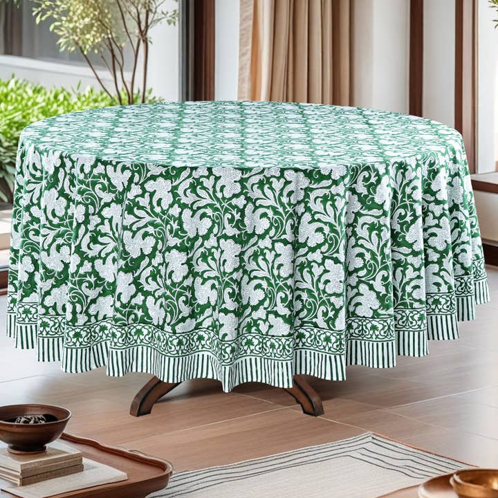 Fabricrush - Wholesale Tablecloth - Pantone Artichoke green Block Cotton Round Tablecloth1