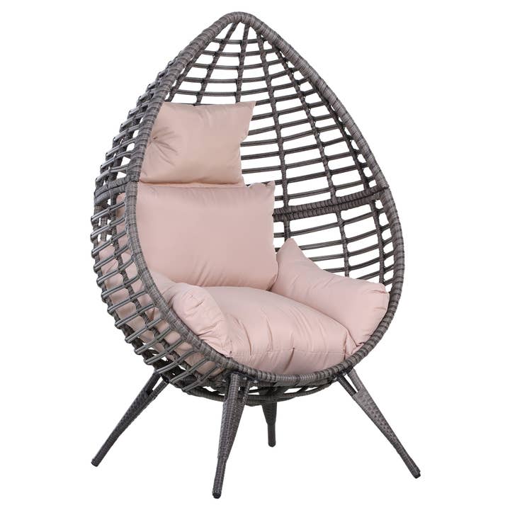 Garden Egg Chair Outdoor Teardrop Rattan Chair, Full-Body Padded Cushion, Grey, Space-Saving, 156x101x89cm for wholesale by Urban Meuble UK