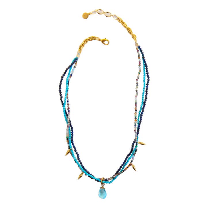 Spices Triple Strand Necklace in Agave Blue for wholesale by Catherine Page Jewelry