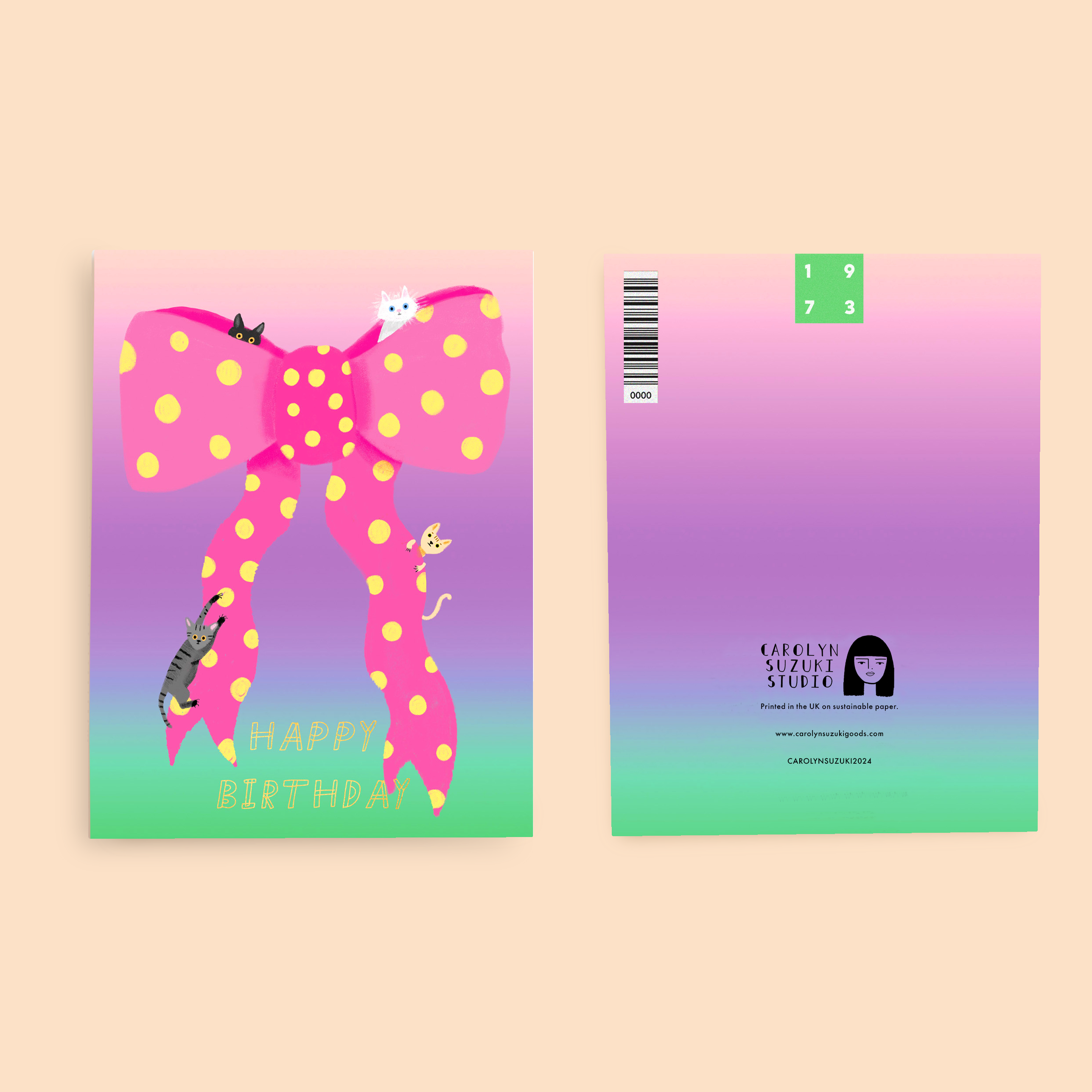 Carolyn Suzuki – Großhandel Geburtstagskarten – Geburtstagskarte mit Band und Katzen1