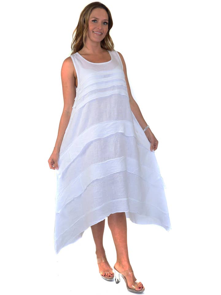 LINEN AND GAUZE - Wholesale Dress – Women's - Layered and Artsy, pure linen Asymmetrical Summer dress12