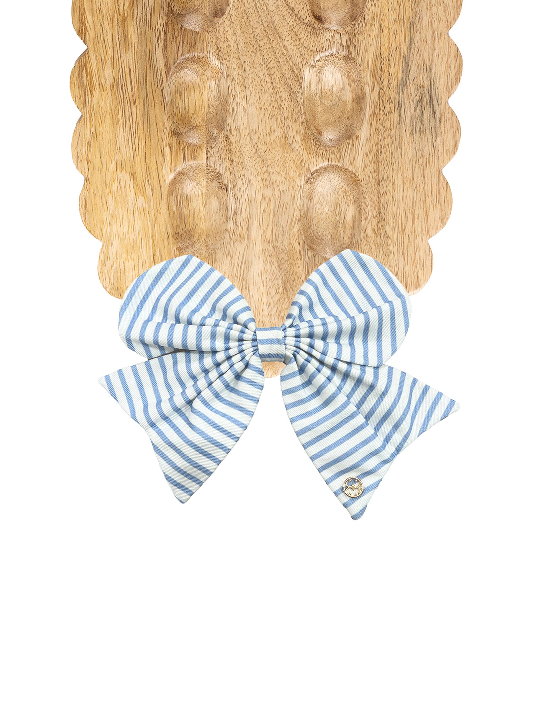 Mary Square - Wholesale Decorative Tabletop Object - Fabric Bow | Blue Stripe