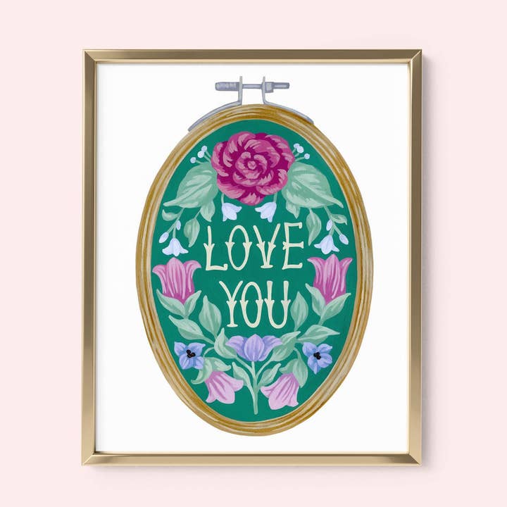 Love You Embroidery Hoop Art Print for wholesale by Mia Whittemore