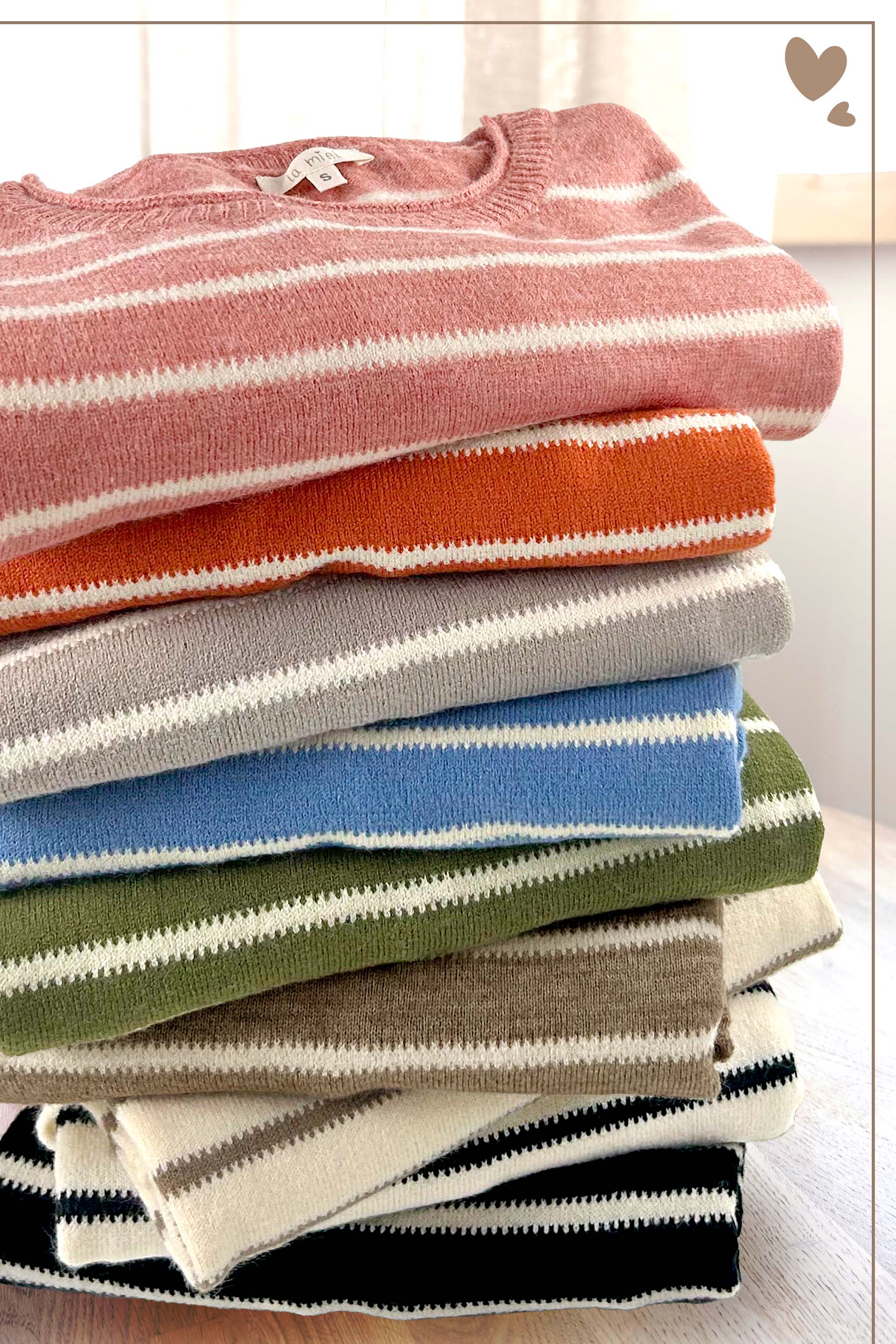 La Miel - Wholesale Knit Sweater - Women's - MCS3588-Striped Round Neck Loose Fit Long Sleeve Sweater28