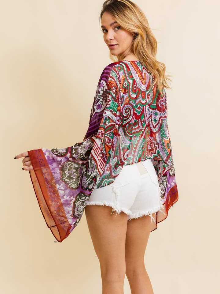 Leto Accessories - Wholesale Kimono - Women's - Summer Boho Chic Tie Front Wrap w/Armholes