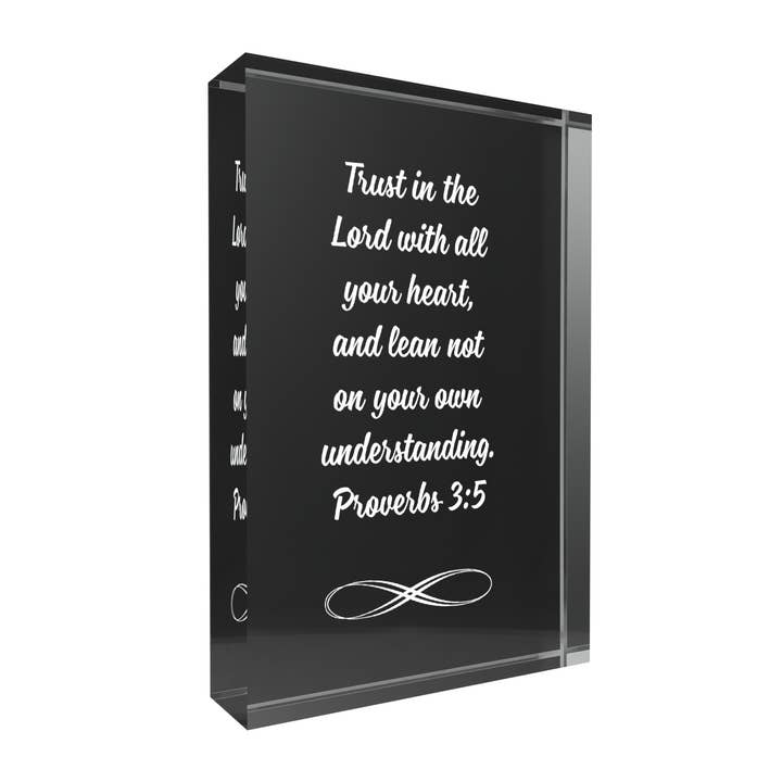 Trust In The Lord Lucite Plaque for wholesale by Lifeforce Glass, Inc.