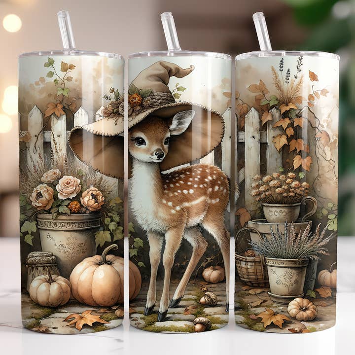 Cottagecore Efterår Hjort 20oz Slank Tumbler for engroshandel hos Dogwood Graphics & Design